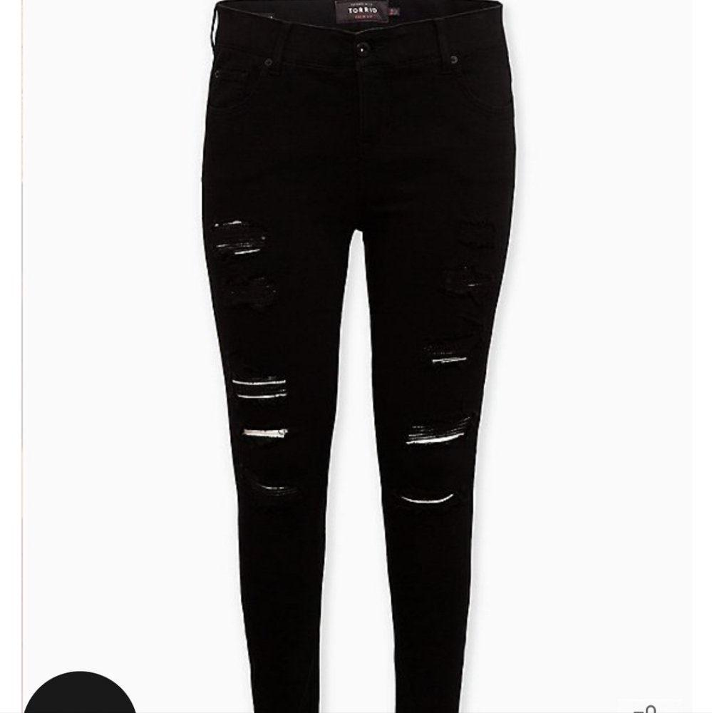 Torrid - BOMBSHELL SKINNY PREMIUM STRETCH HIGH-RISE DESTRUCTED JEAN - black